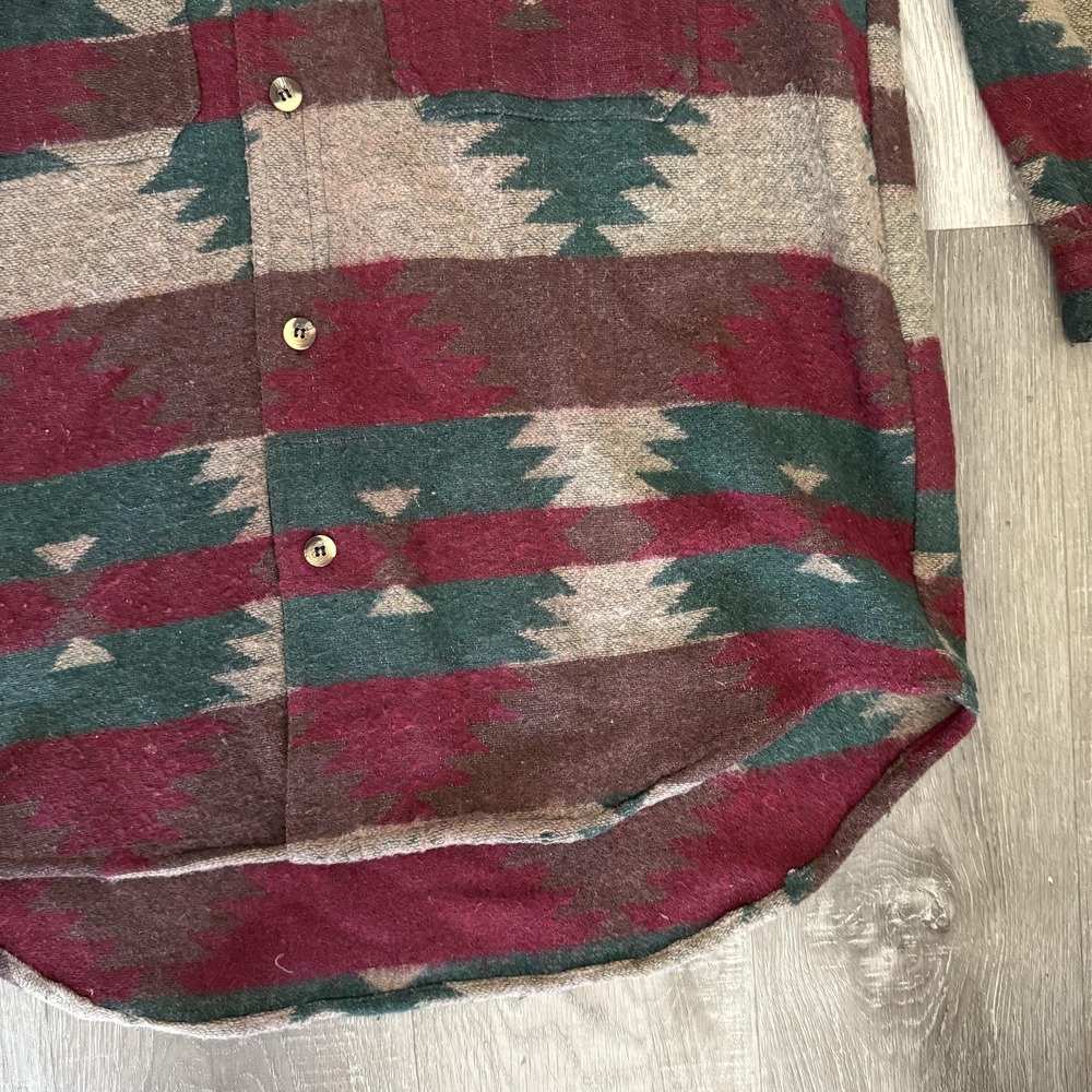 Vintage Paragraff Shirt Mens Small Aztec Southwest Wool Blend Button Up 90s - Picture 7 of 13